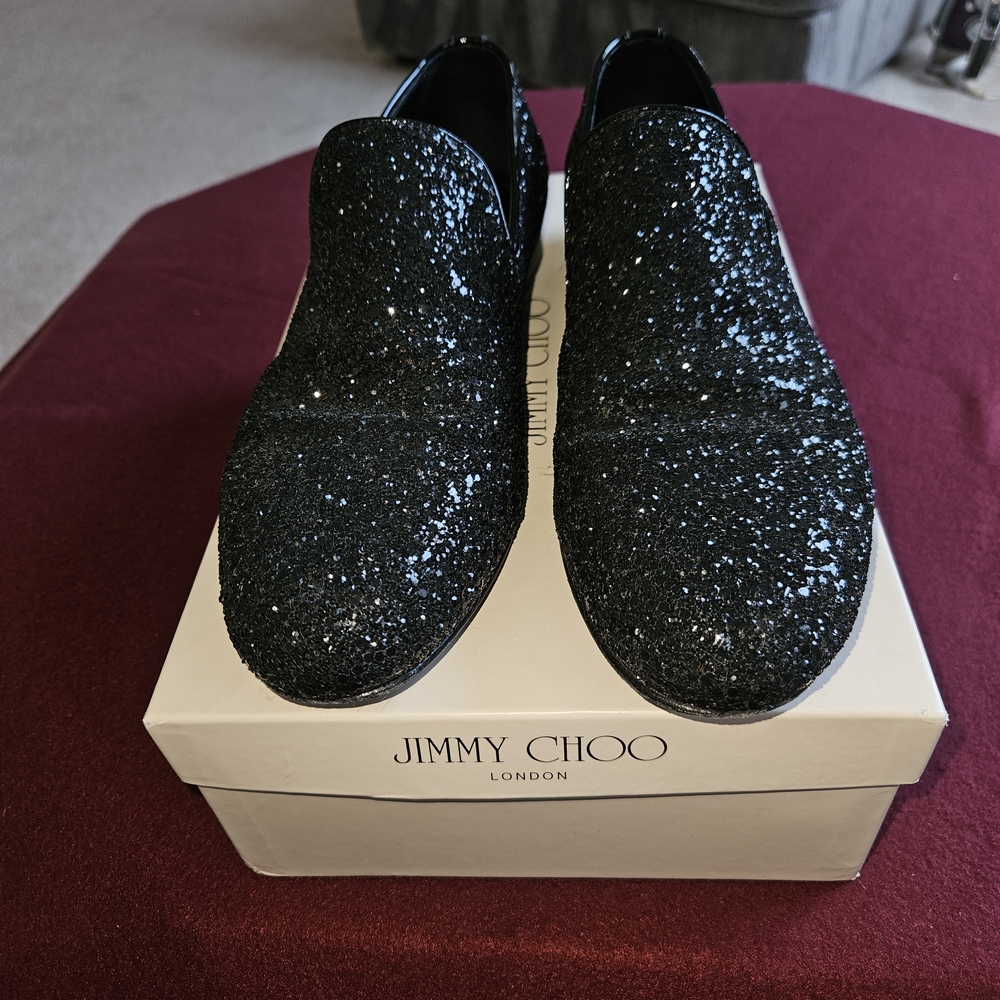 Jimmy Choo Black Glitter Loafers